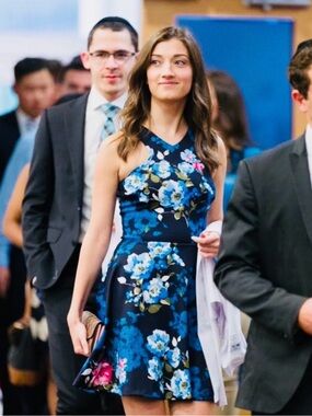 Love Navy Floral Fit-and-Flare Mini Dress with Blue and Pink Blooms